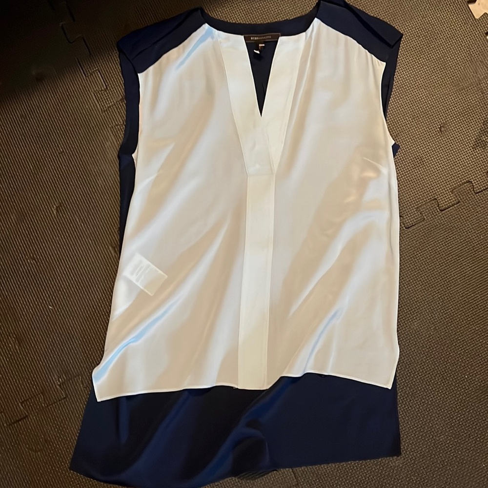 BCBG XXS baby blue and navy blouse tank top
